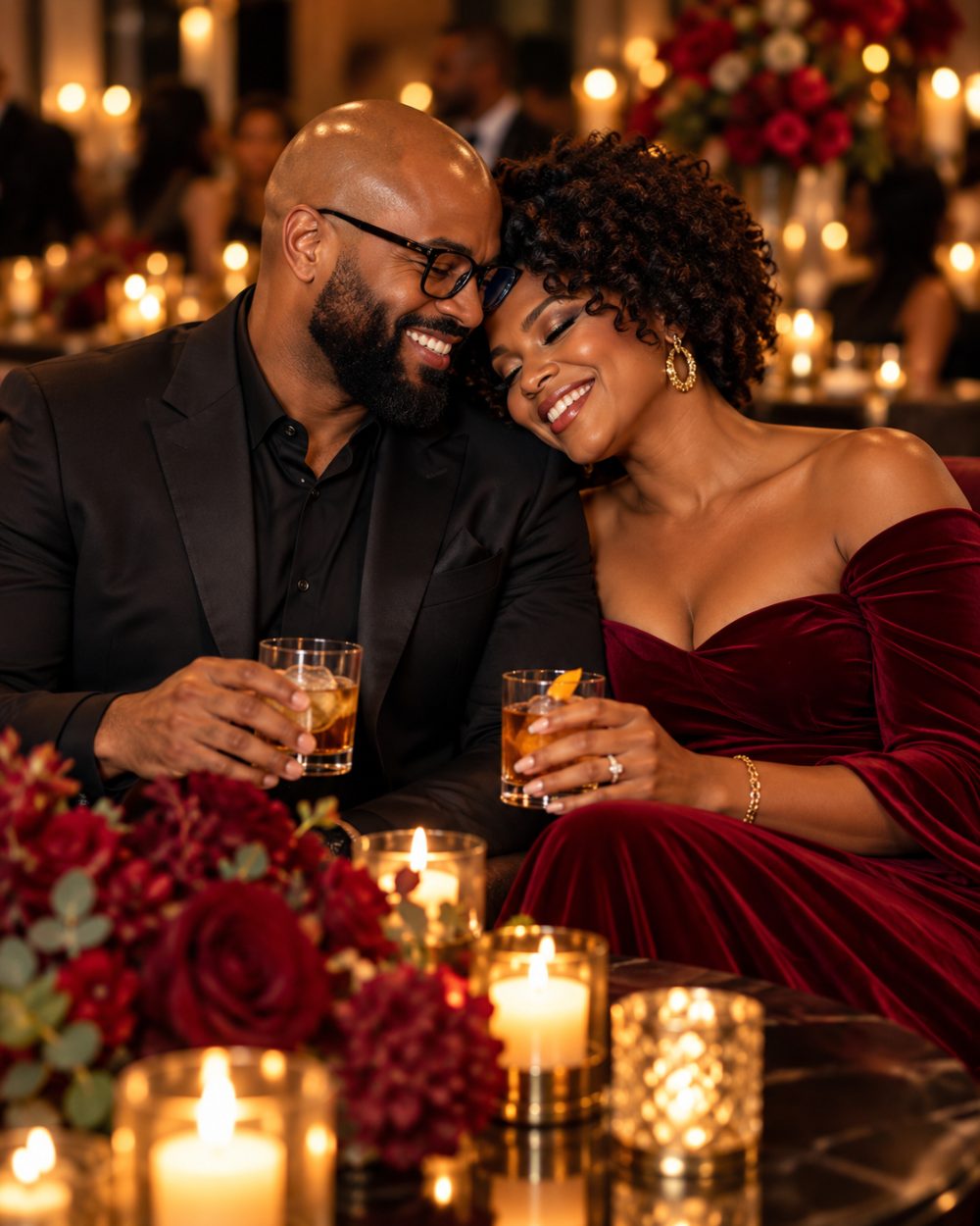 A couple sharing a sweet moment over drinks